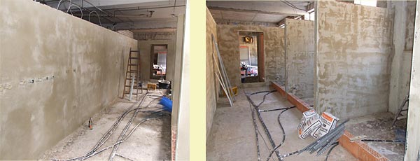 Verputzte Wnde und Bodenablufe